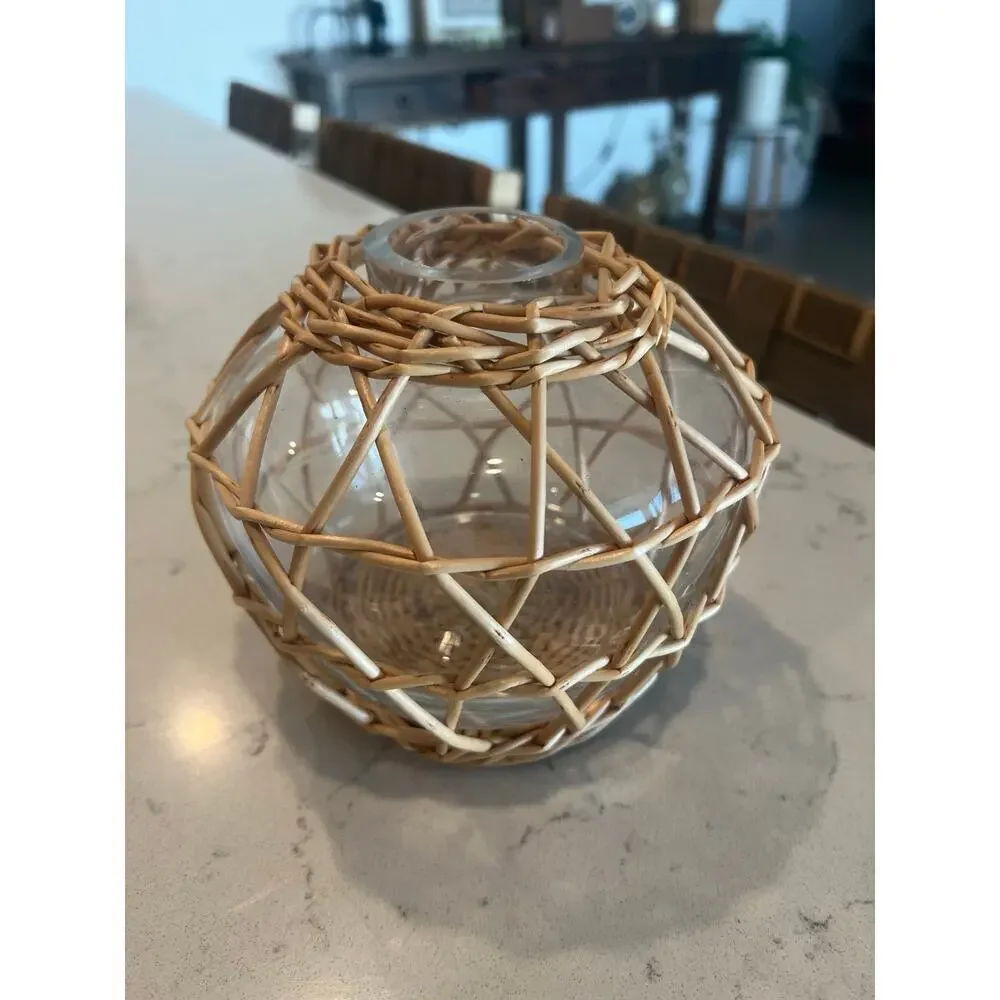 Small glass and wicker vase